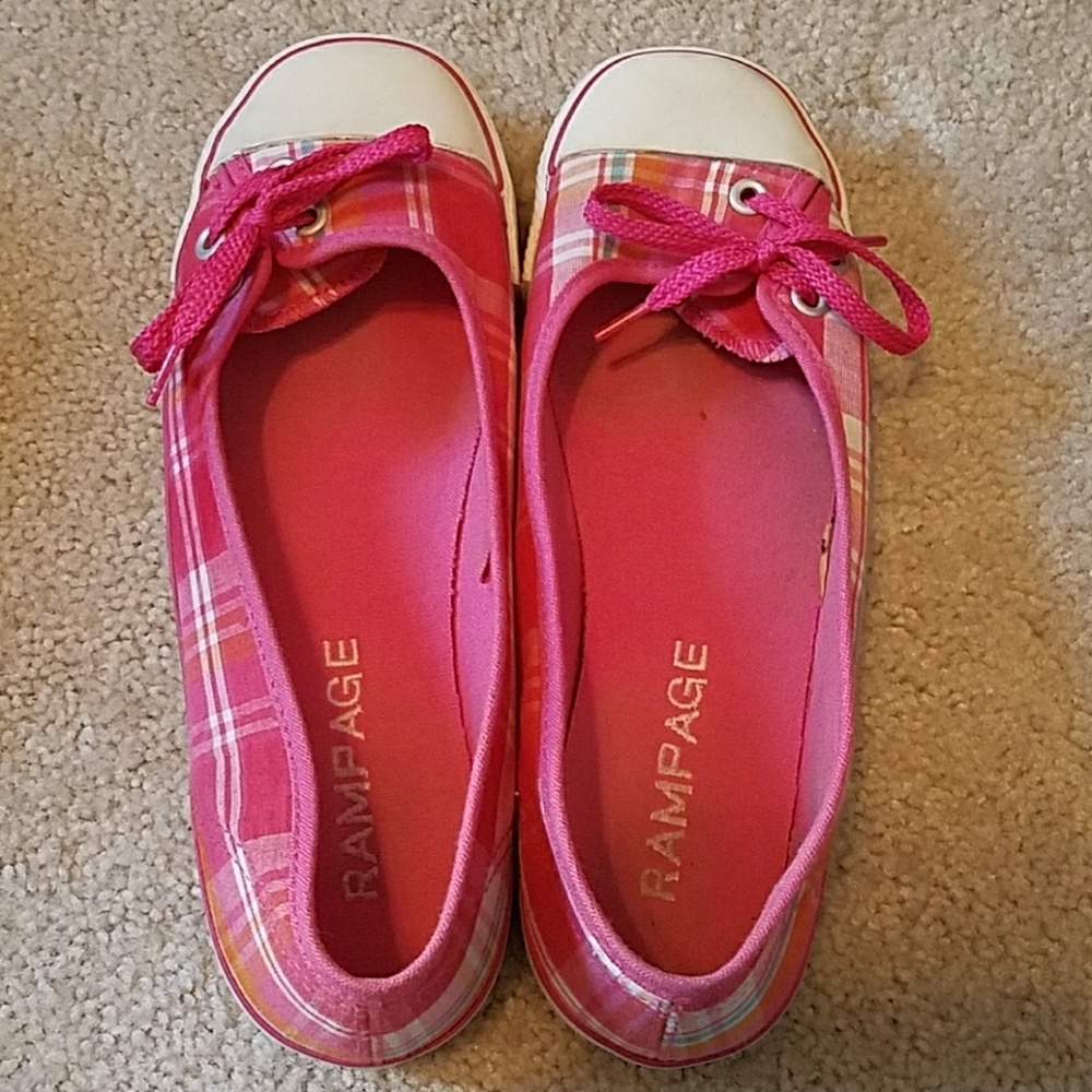 Pink plaid Rampage flats with lace details